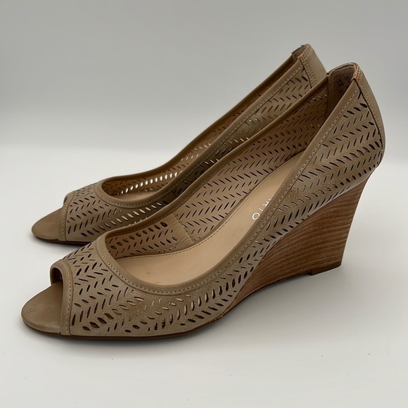Franco Sarto Shoes - Franco Sarto Jania wedge pump taupe open toe laser cut size 8M